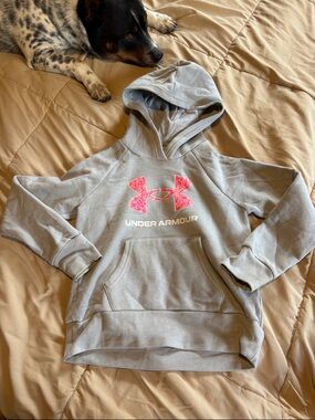 Under Armour Gray Pullover Hoodie with Pink Logo